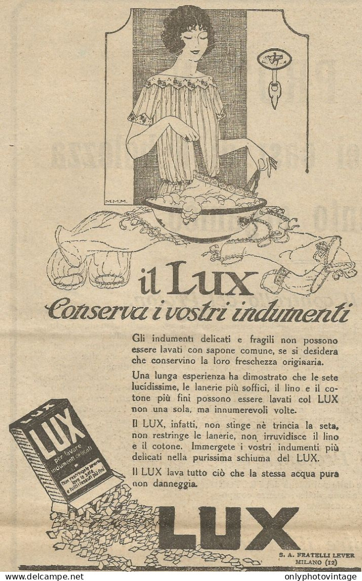 Il LUX Conserva I Vostri Indumenti - Pubblicità 1924 - Advertising - Advertising
