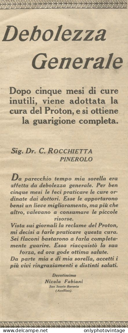 Proton - Sig. Nicola Fabiani Di Avellino - Pubblicità 1924 - Advertising - Advertising