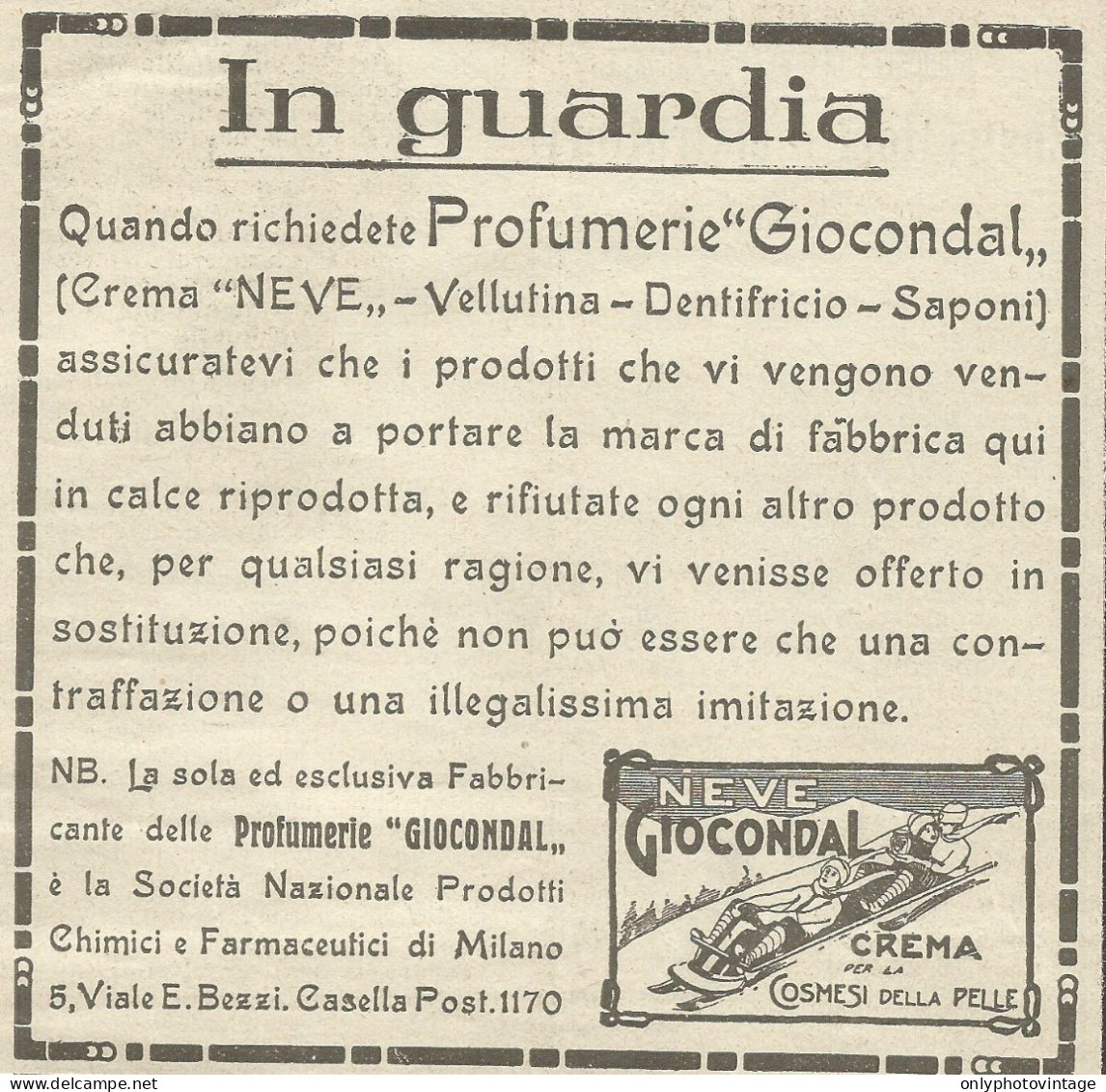 Profumerie Giocondal - Pubblicità 1924 - Advertising - Publicités