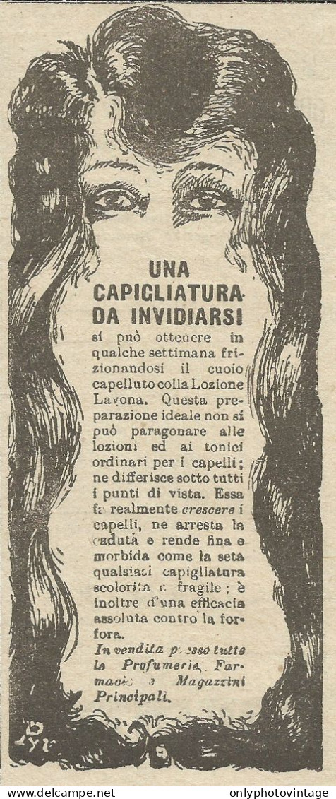 Lozione Lavona - Capigliatura Da Invidiarsi - Pubblicità 1924 - Advertis. - Advertising