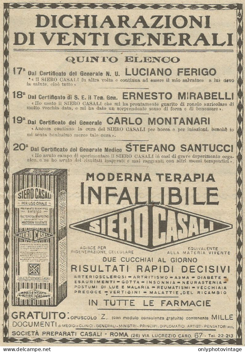 Siero Casali - Pubblicità 1924 - Advertising - Advertising