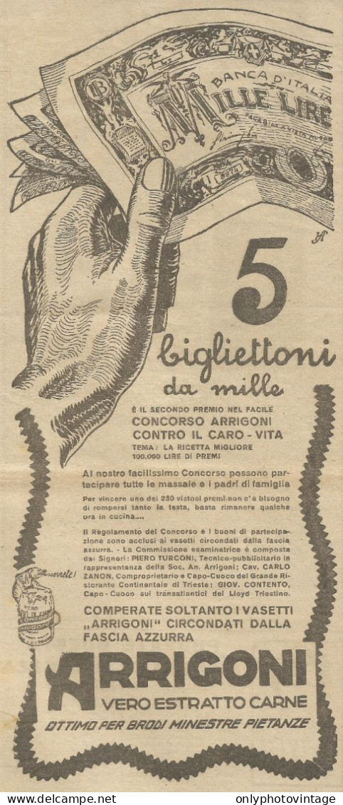 Estratto Di Carne ARRIGONI - Bigliettoni Da Mille_Pubblicità 1926 - Adv. - Publicités