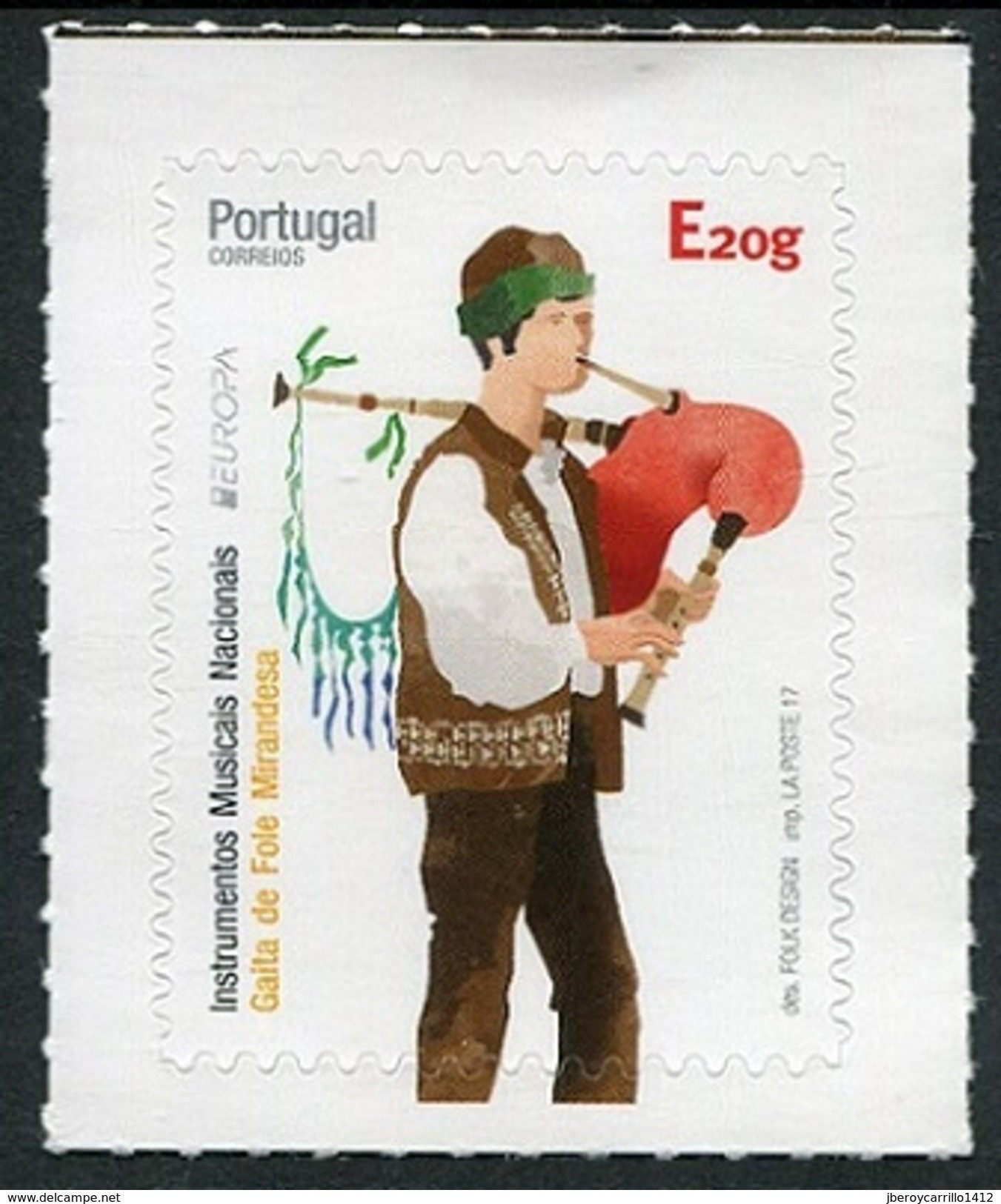 PORTUGAL  (2017)  - EUROPE 2014  -THEME  " MUSICAL INSTRUMENTS"-  SINGLE  STAMP ADHESIVE - 2017