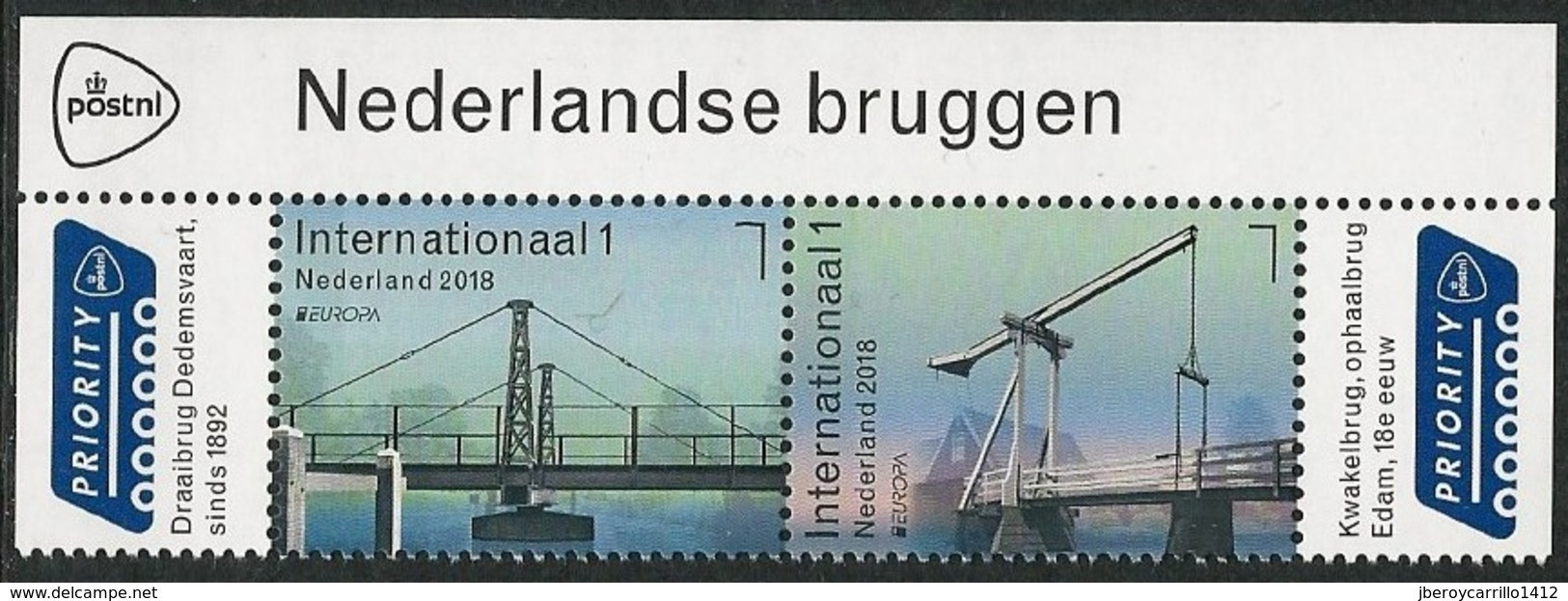 HOLANDA/ NETHERLANDS/ NEDERLAND/ NIEDERLANDE - EUROPA 2018  -"PUENTES.- BRIDGES - BRÜCKEN - PONTS"- SERIE De 2 V. - 2018