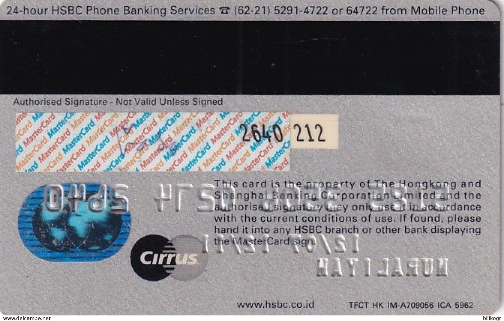 INDONESIA - HSBC Bank MasterCard, Used - Cartes De Crédit (expiration Min. 10 Ans)