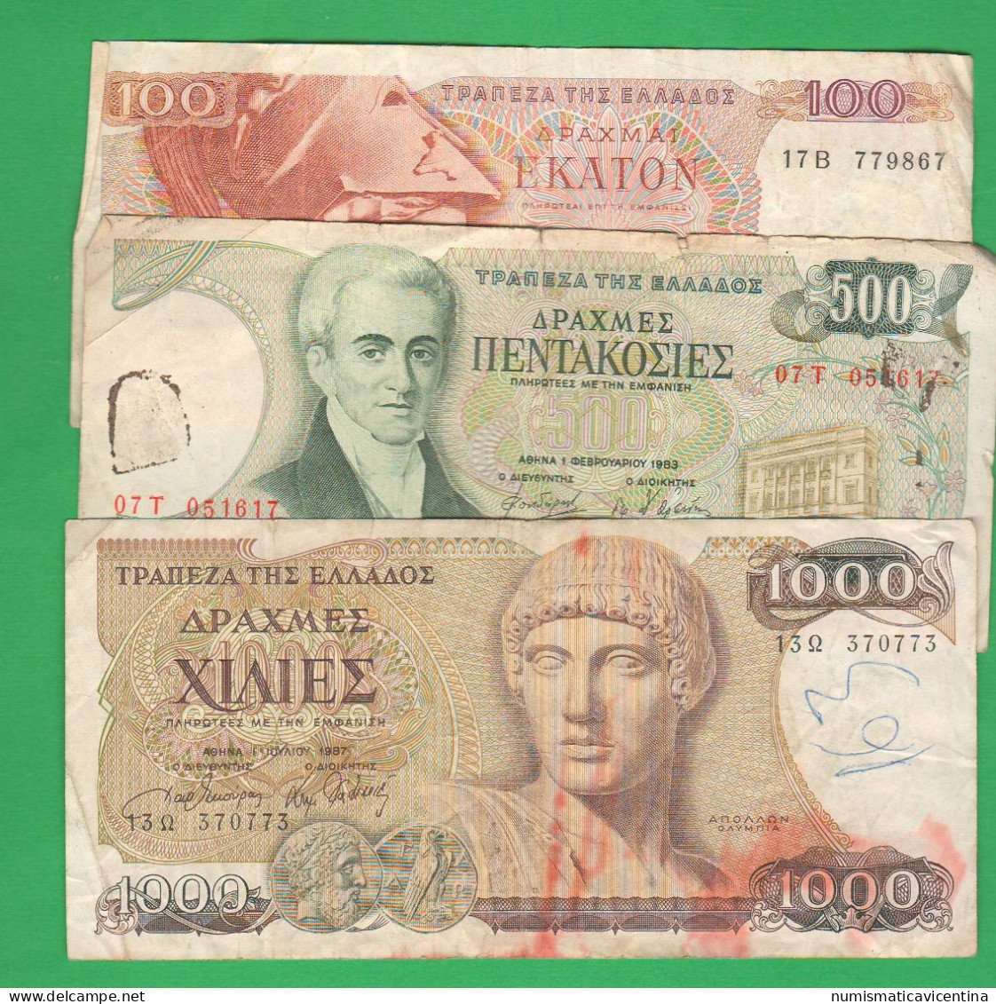 Greece 100 + 500 + 1000  Dracme Grecia - Griechenland