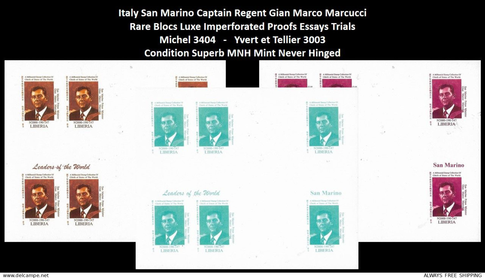 1999 USA UN World Leaders Millennium Summit - Italy San Marino Captain Regent Gian Marco Marcucci - Rare Set MNH - Sonstige & Ohne Zuordnung