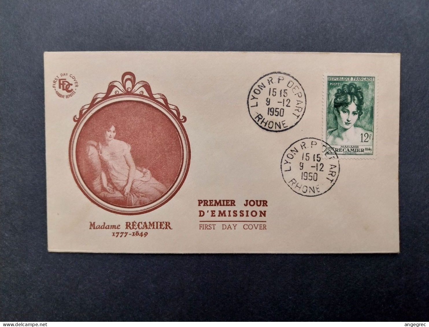 FDC 1950 N° 874 Mme Recamier Du 9/12//1950 Rhone - 1950-1959