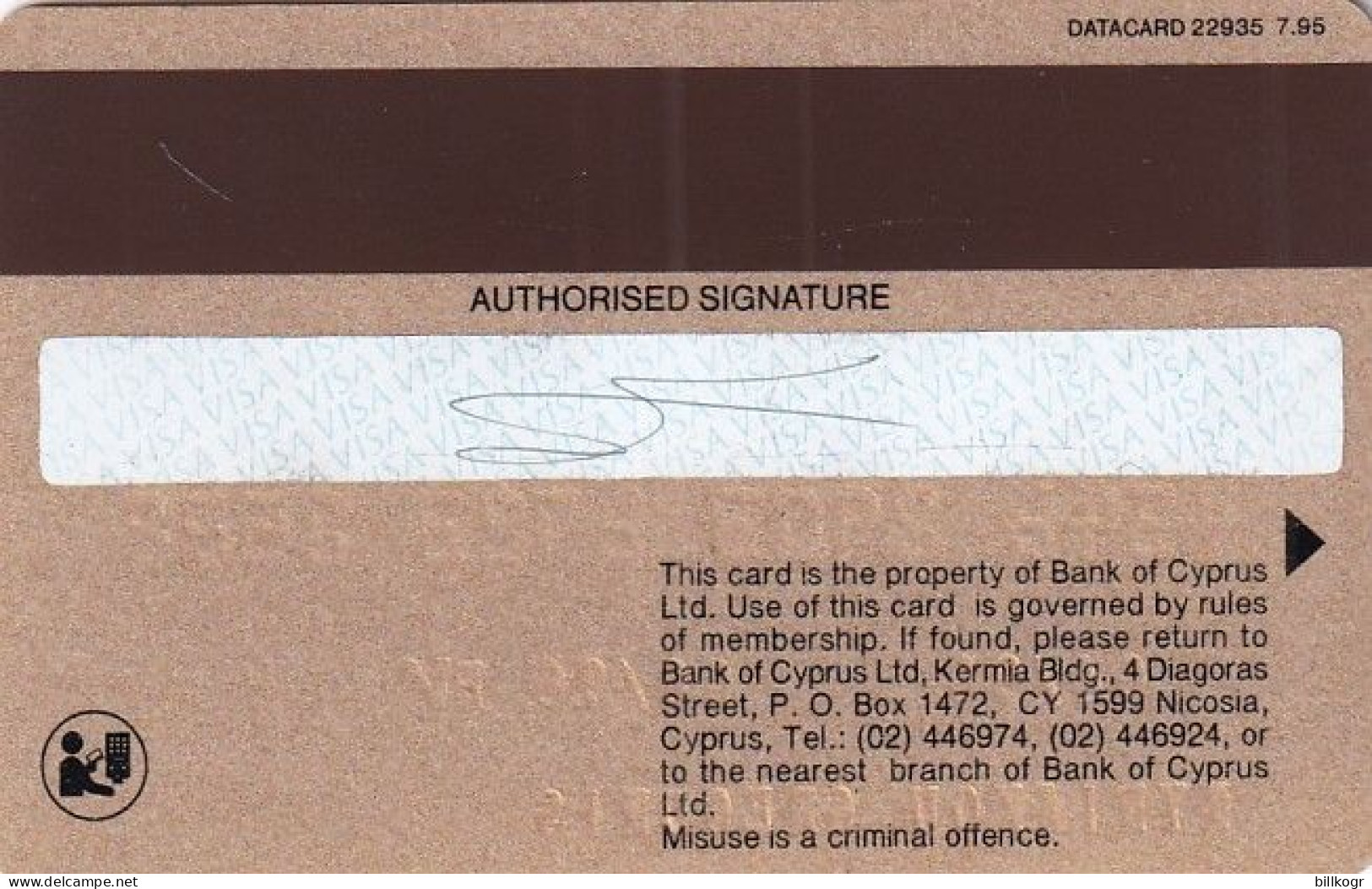 CYPRUS - Map, Bank Of Cyprus Gold Visa, 07/95, Used - Credit Cards (Exp. Date Min. 10 Years)