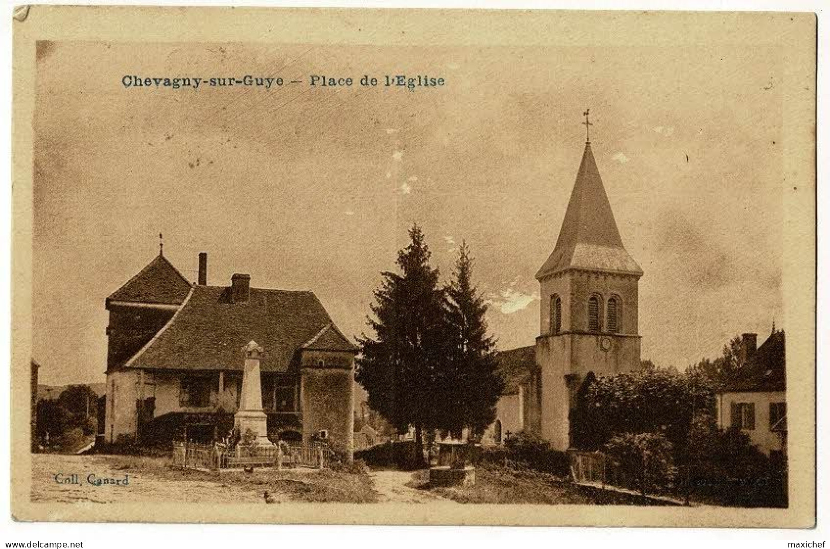 Chevagny Sur Guye - Place De L'Eglise (monument Aux Morts, Puits) Circ 1937, Cachet Hexagonal Perlé - Sonstige & Ohne Zuordnung