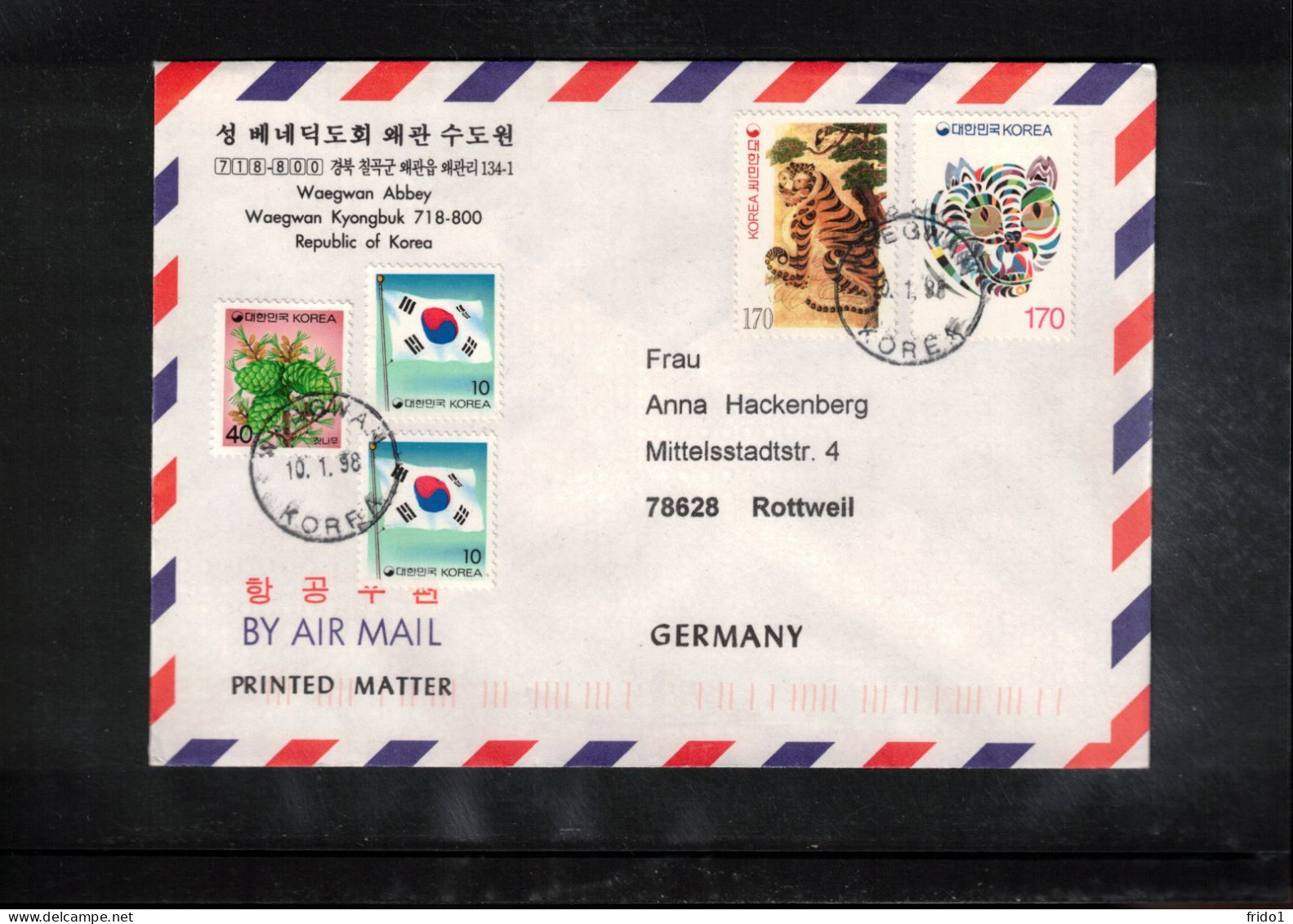 South Korea 1998 Tigers Interesting Airmail Letter - Korea (Süd-)