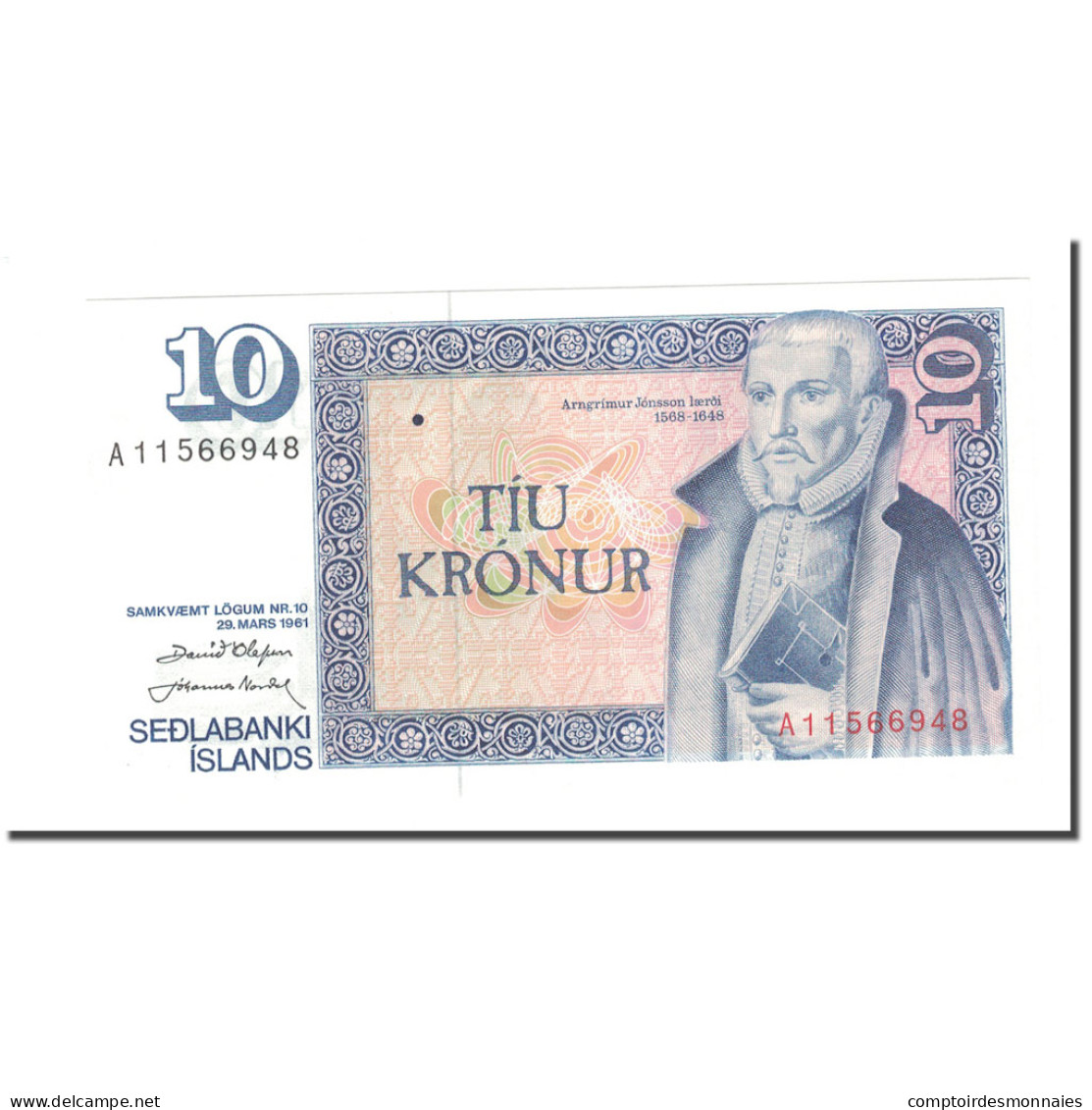 Billet, Iceland, 10 Kronur, 1961, 1961-03-29, KM:48a, NEUF - Island