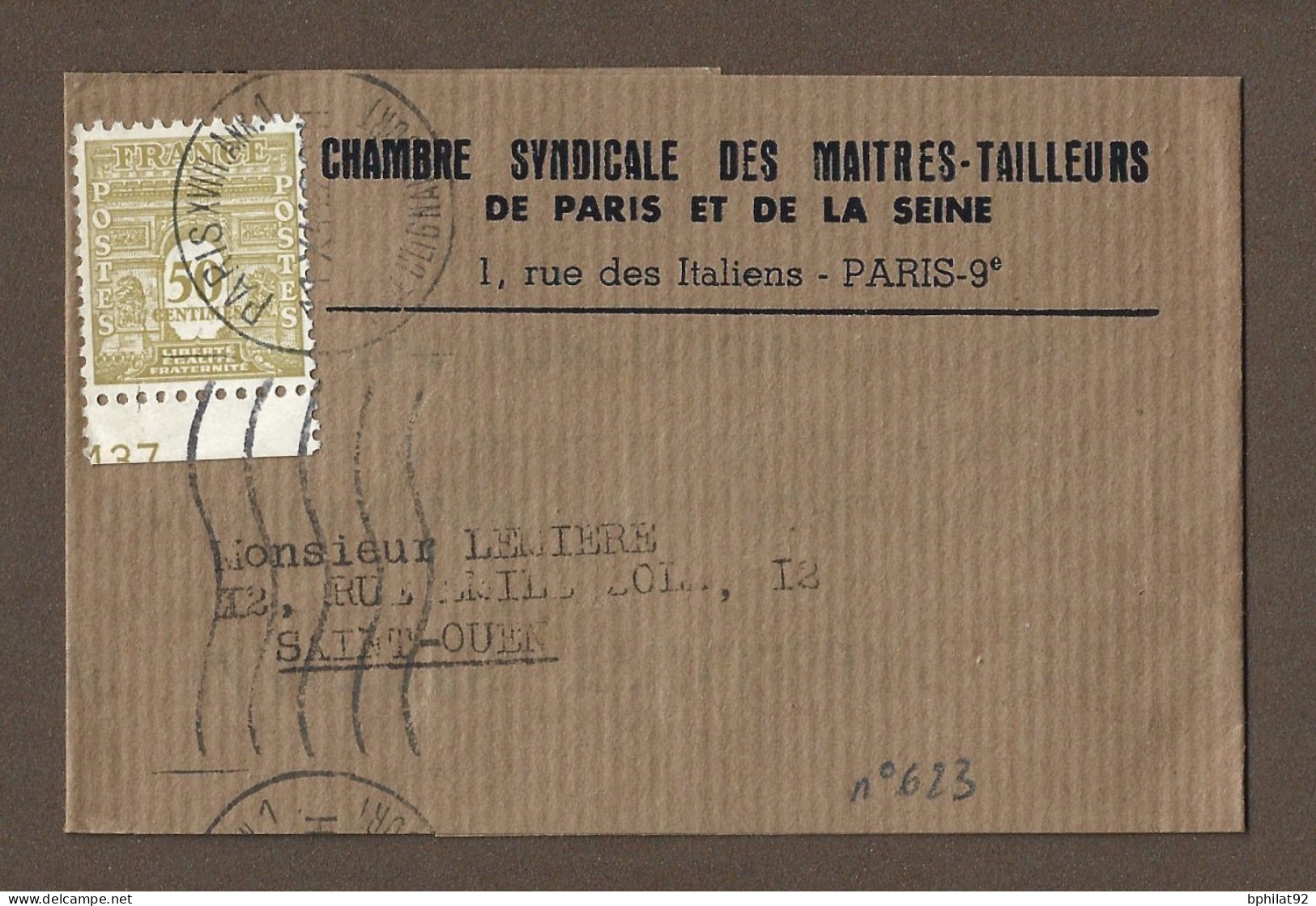 !!! BANDE JOURNAL IMPRIMÉE AVEC AFFRANCHISSEMENT 50CTS TYPE ARC DE TRIOMPHE DE 1945, RARE - Streifbänder