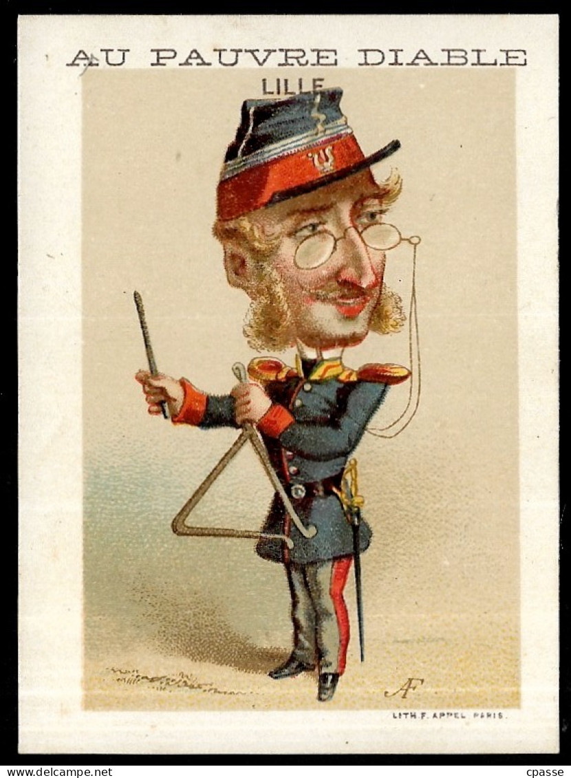 CHROMO Litho. F. APPEL "AU PAUVRE DIABLE" 59 LILLE Nord - Caricature - Musique Militaire - Militaria - Andere & Zonder Classificatie