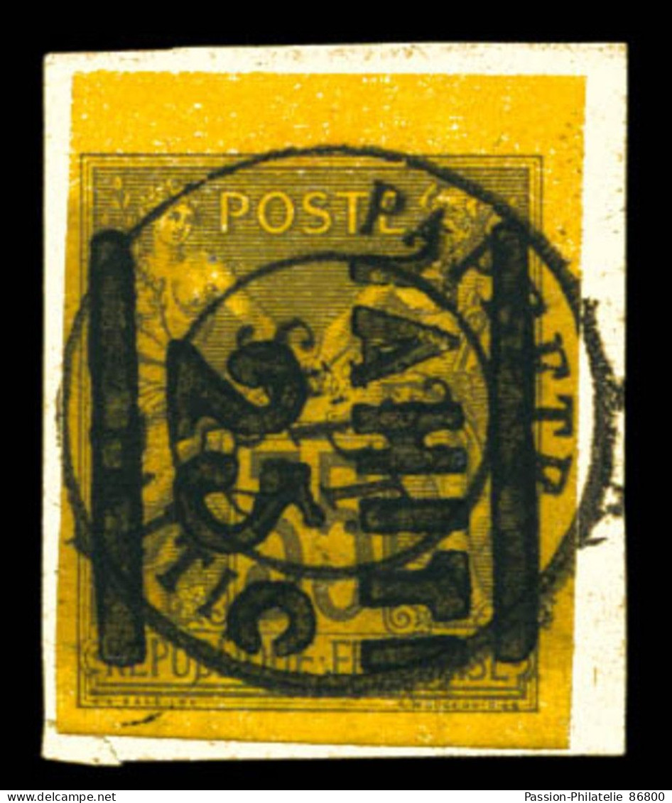 N°3c, 25c Sur 35c Violet-noir Sur Jaune, Surcharge De Haut En Bas, Sur Son Support - Used Stamps