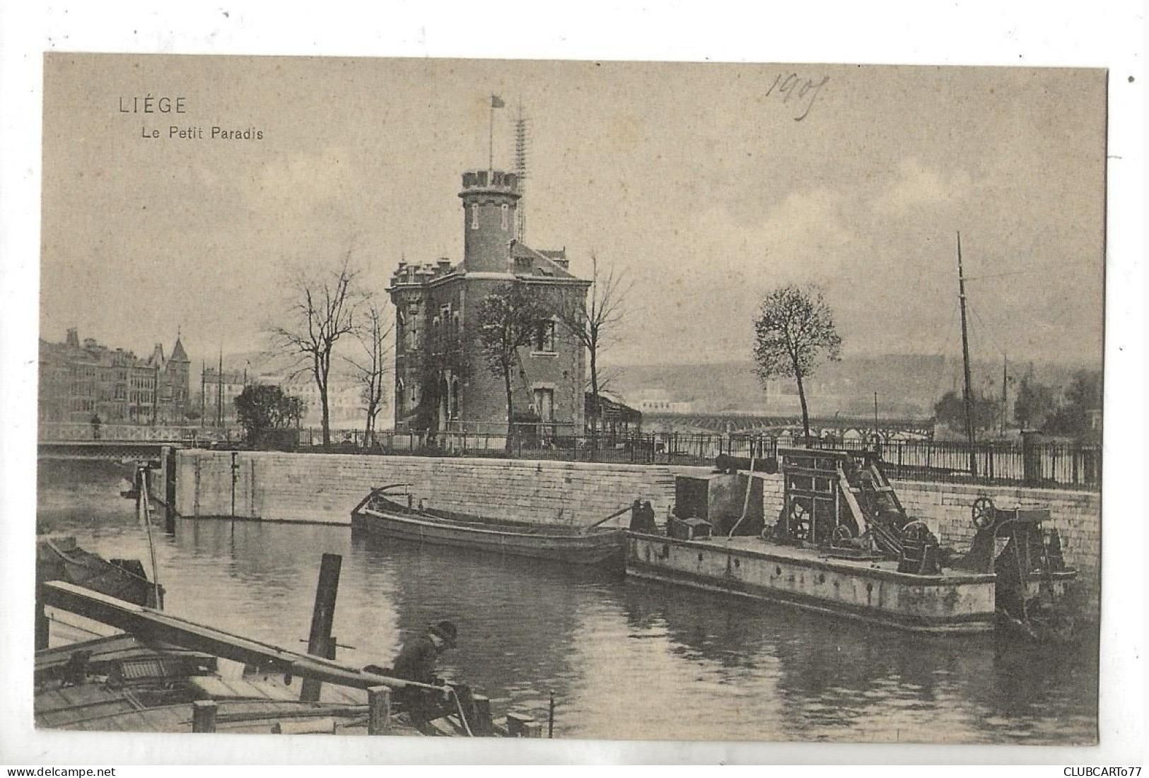 Liège (Belgique, Liège) : Le Bateau De Dragage Au Port Du Petit Paradis Env 1905 (animé) PF - Liège