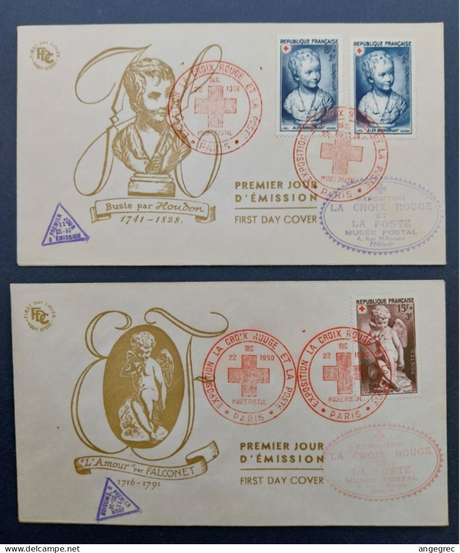 FDC 2 Enveloppe 1950 N° 876 Et 877 Au Profit De La Croix Rouge Du 22/12//1950 Musée Postal - 1950-1959