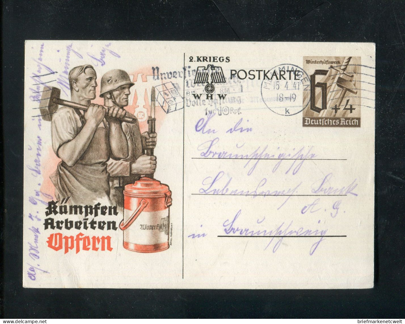 "DEUTSCHES REICH" 1941, Postkarte Mi. 291c Stempel "MEMMINGEN" (B2040) - Postkarten