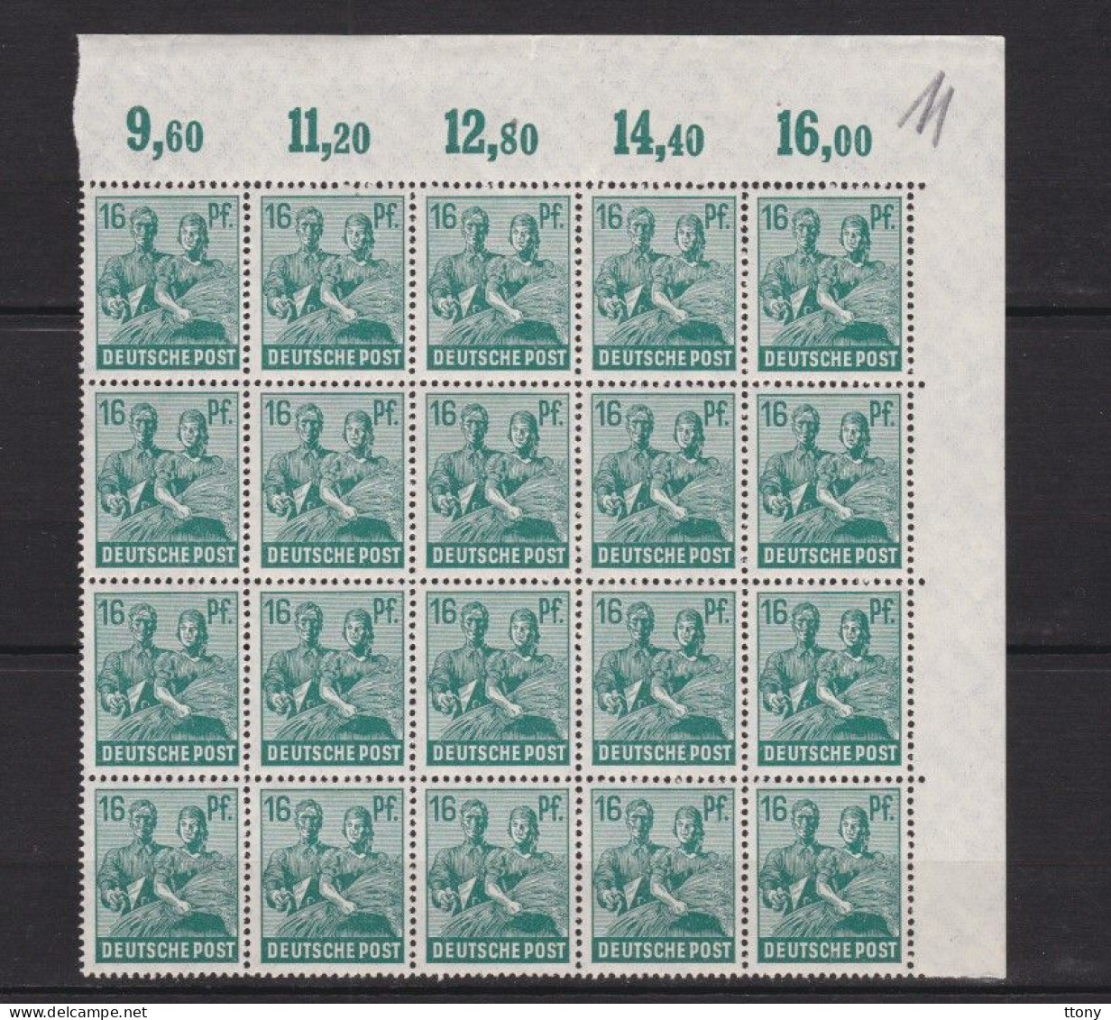 Un Bloc   20 Timbres  16 Pf    N°  949  **   Allemagne   Occupation Alliée   Zone Interalliée AAS   Deutsche Post - Nuovi