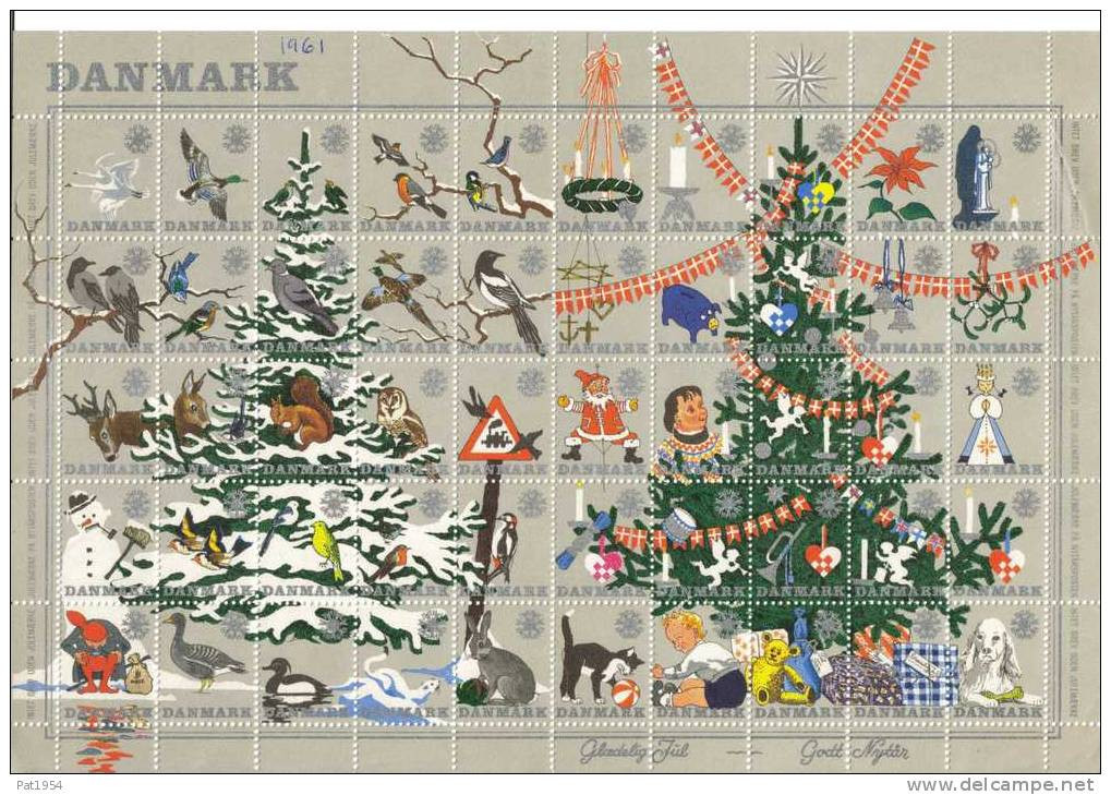 Feuille De Vignettes De Noël Du Danemark 1961 Neuve - Plaatfouten En Curiosa
