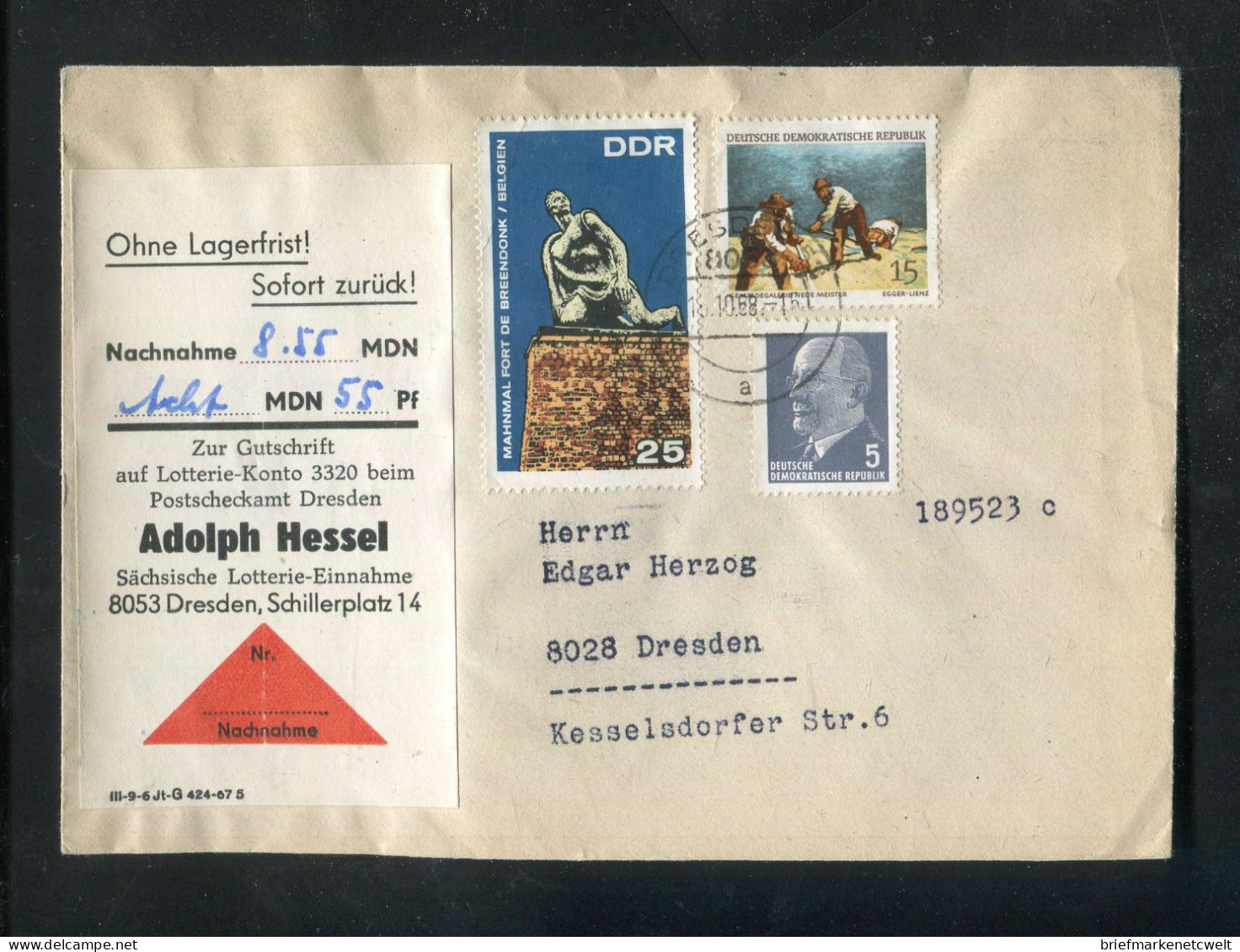 "DDR" 1968, Nachnahmebrief Ortsverkehr Dresden (B2043) - Cartas & Documentos