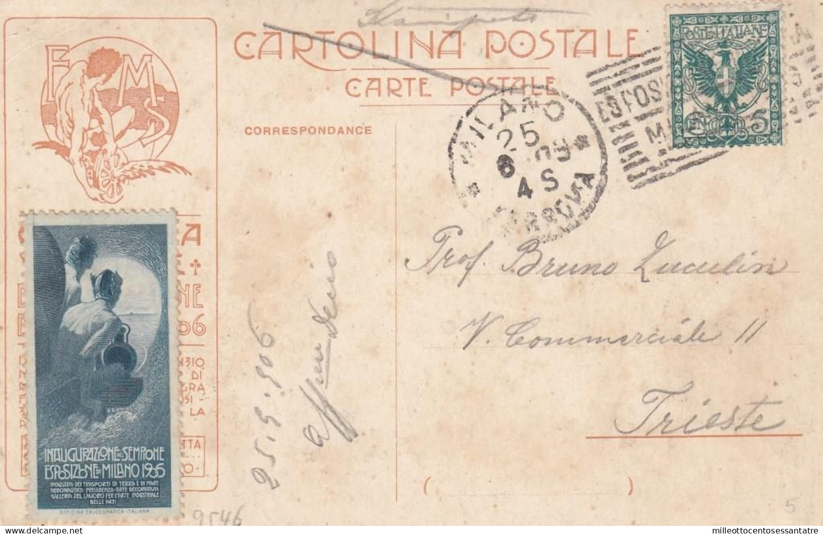 842  - REGNO - Cartolina Postale Illustrata - Del 1906 Da Milano A Trieste- CARTOLINA UFFICIALE ESPOSIZIONE MILANO 1906 - Entero Postal