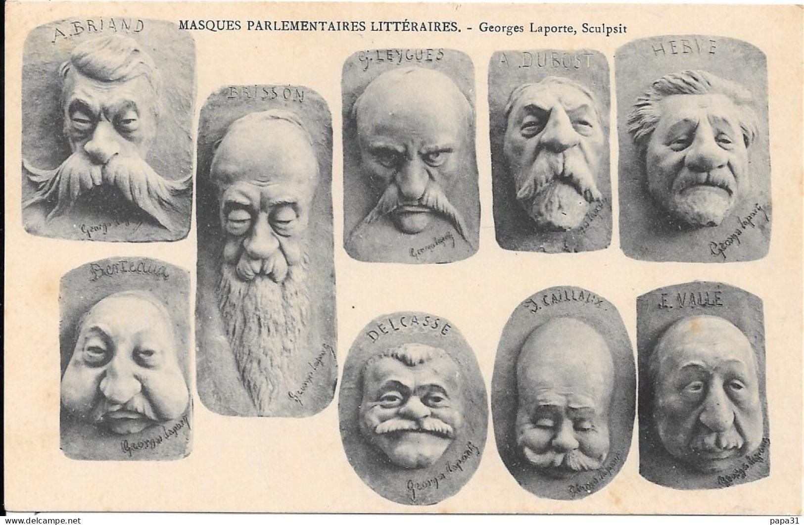 Masques Parlementaires Littéraires - Georges Laporte Sculpteur - Clémenceau, Déroulède, Doumer, Drouillot ... - Satiriques