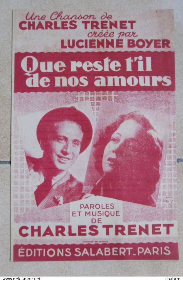 PARTITION QUE RESTE T-IL DE NOS AMOURS Charles TRENET Lucienne BOYER - Partitions Musicales Anciennes
