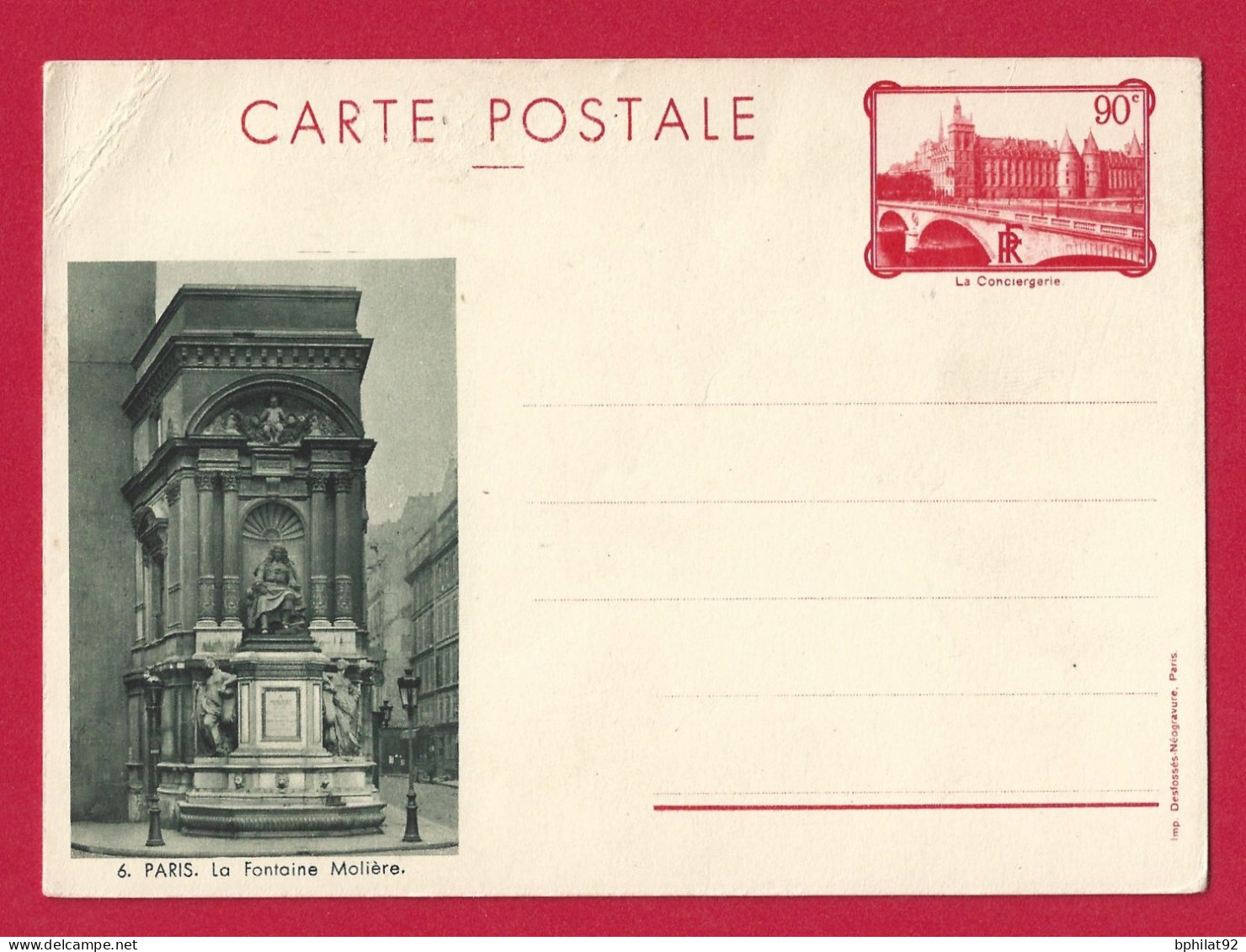 !!! ENTIER POSTAL 90C ROUGE ILLUSTRÉ LA CONCIERGERIE, NEUF, TRÈS BON ÉTAT - Enveloppes Types Et TSC (avant 1995)