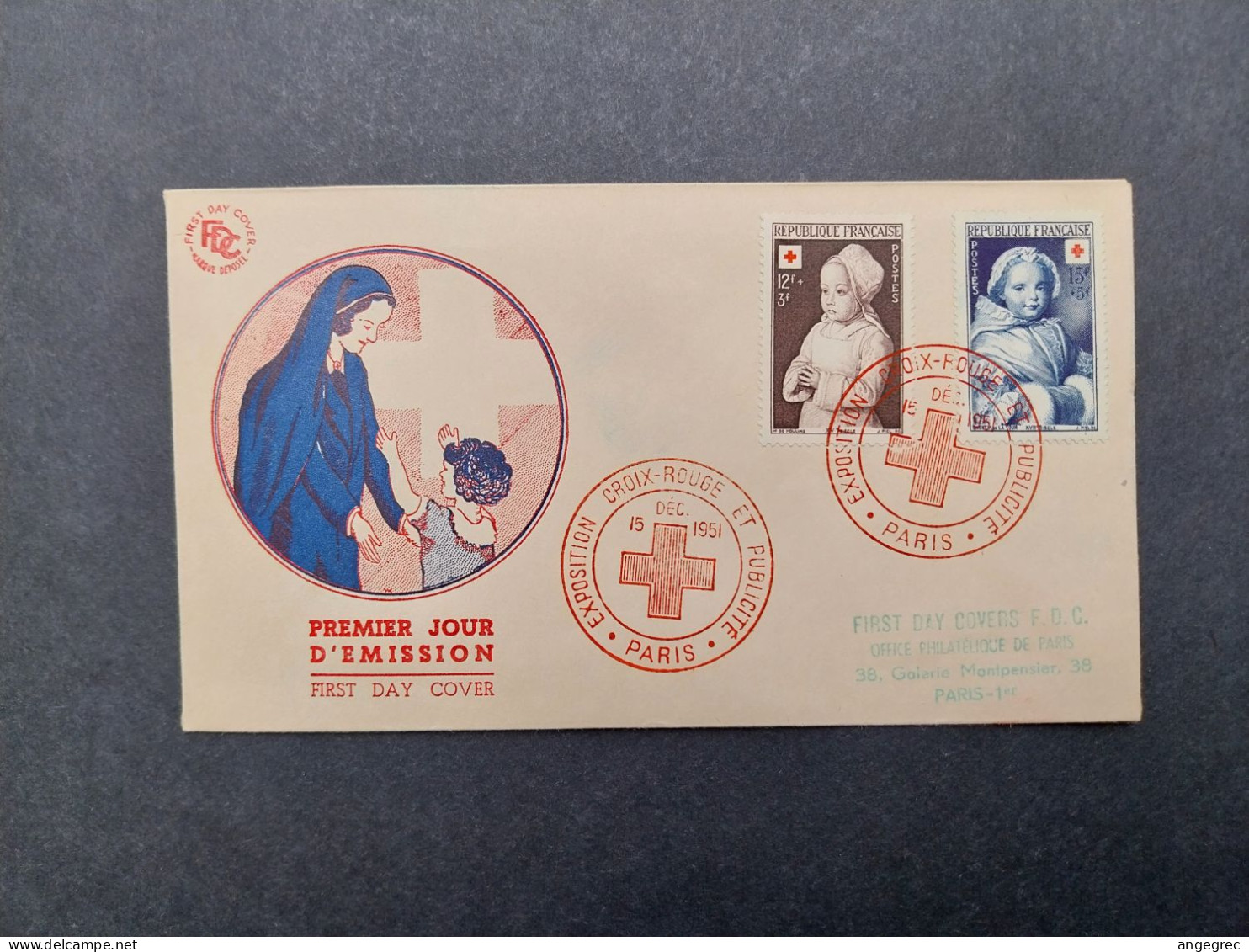 FDC  Enveloppe 1951 N° 914 Et 915 Au Profit De La Croix Rouge Du 15/12//1951 Paris - 1950-1959