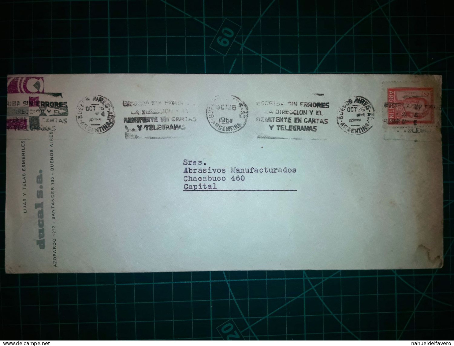ARGENTINE, Enveloppe Longue De "Ducalp S.A., Lijas Y Telas Emeriles" Avec Plateau Parlant : "Écrivez L'adresse Et L'expé - Used Stamps