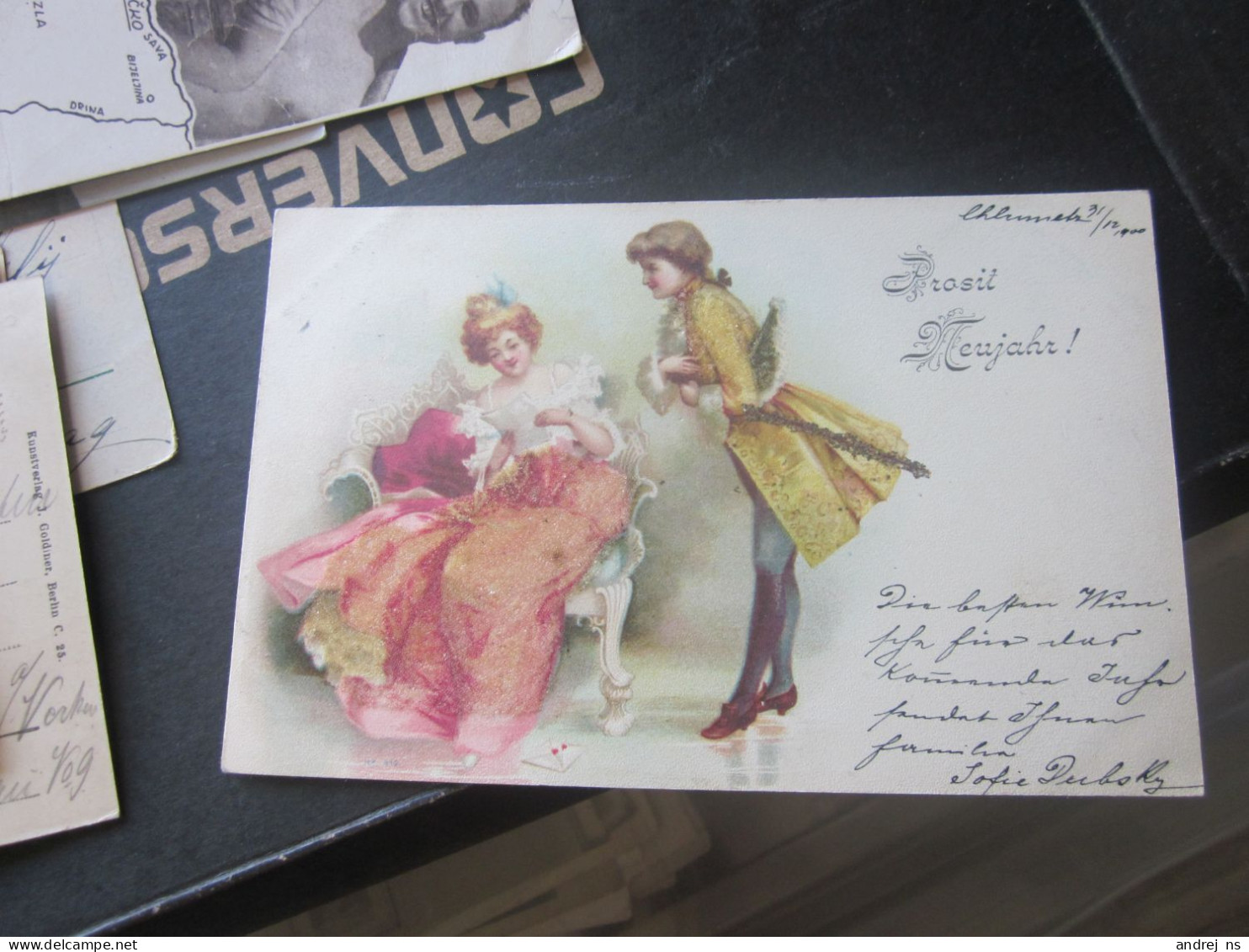 Prosil Neujahr Litho Dance Couples Costumes Embossed Old Postcards - Nouvel An