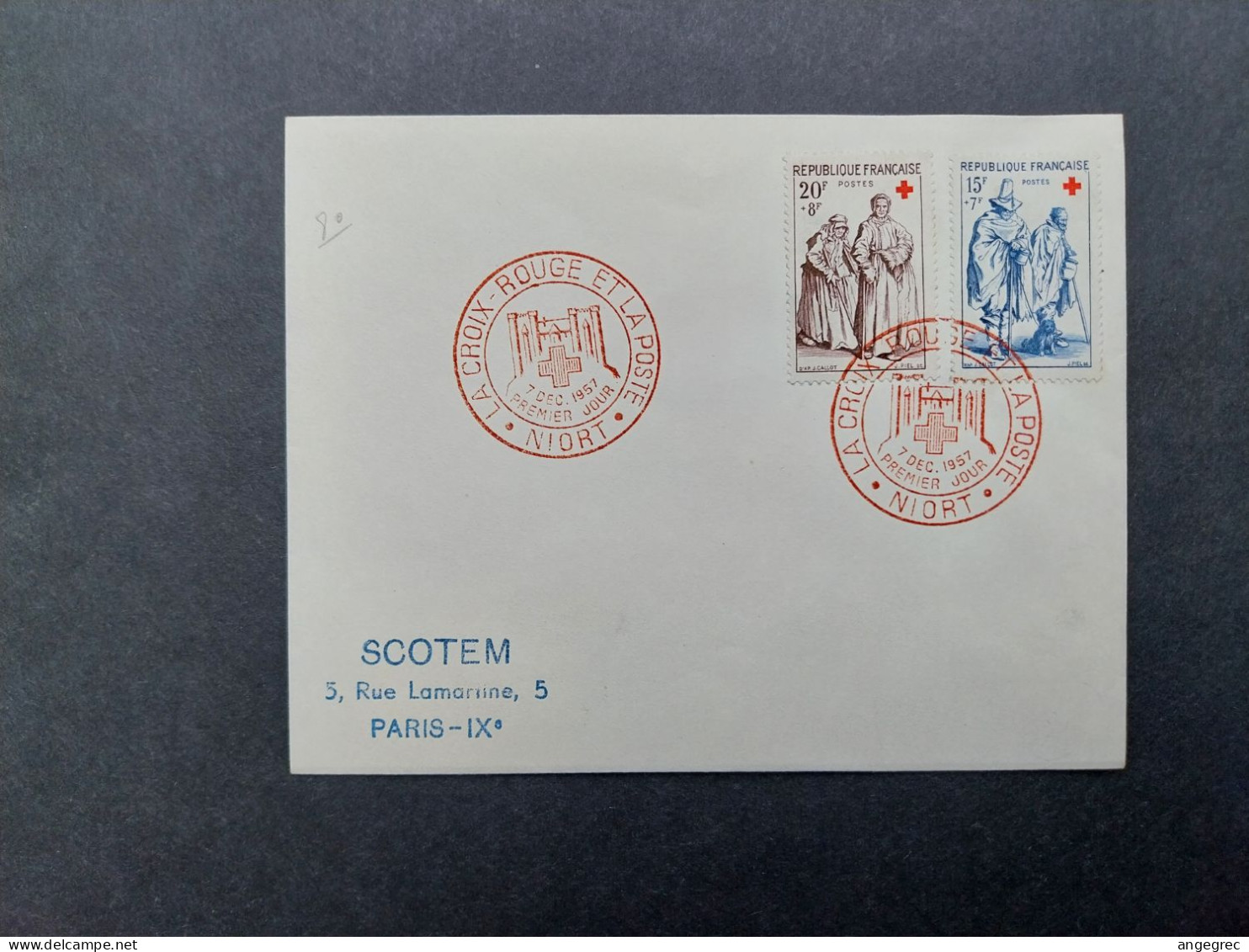 FDC  Enveloppe 1957 N° 1140 Et 1141 Au Profit De La Croix Rouge Callot  Du 7/12//1957  Niort - 1950-1959