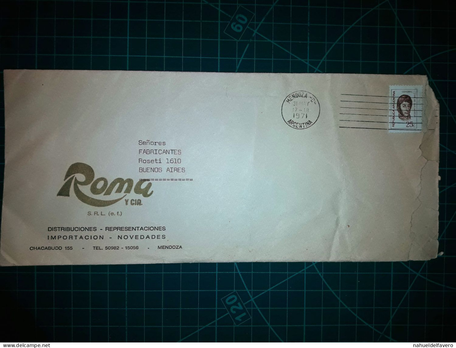 ARGENTINE, Enveloppe Longue De "ROMA Y CIA., Distributions - Représentations - Importations - Actualités" Diffusée à Bue - Usati