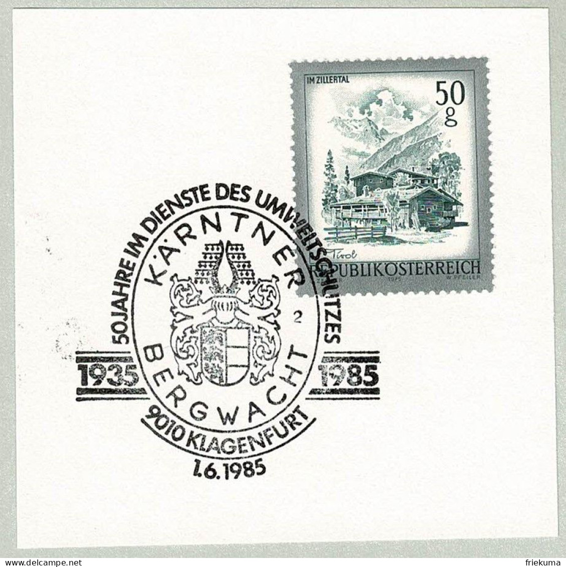 Oesterreich / Austria 1985, Sonderstempel Bergwacht Klagenfurt, Umweltschutz - Milieubescherming & Klimaat