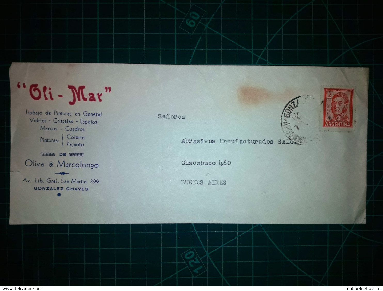 ARGENTINE, Longue Enveloppe De "OLI-MAR, Travaux De Peinture En Général" Circulé à Buenos Aires Dans Les Années 1960. - Used Stamps