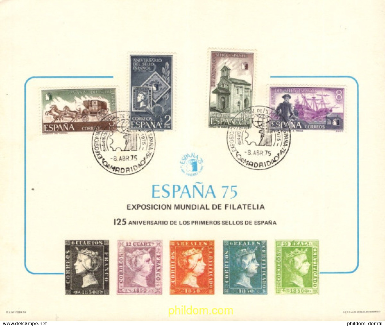 730742 MNH ESPAÑA Hojas Recuerdo 1975 EXPOSICION MUNDIAL DE FILATELIA - Ungebraucht