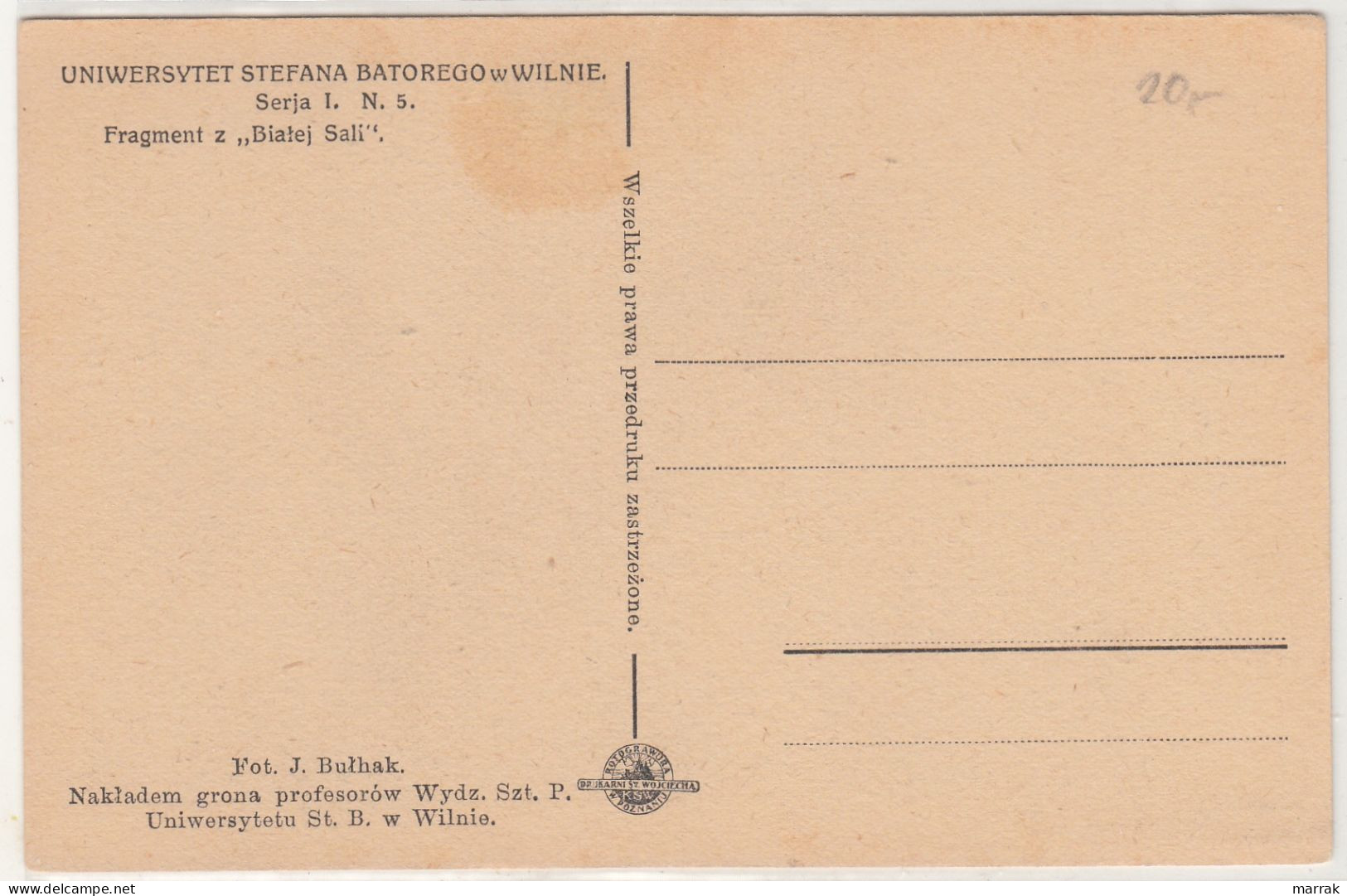 Vilnius, Vilniaus Universitetas, Baltosios Salės Fragmentas, J. Bulhak, Apie 1930 M. Atvirukas - Litauen