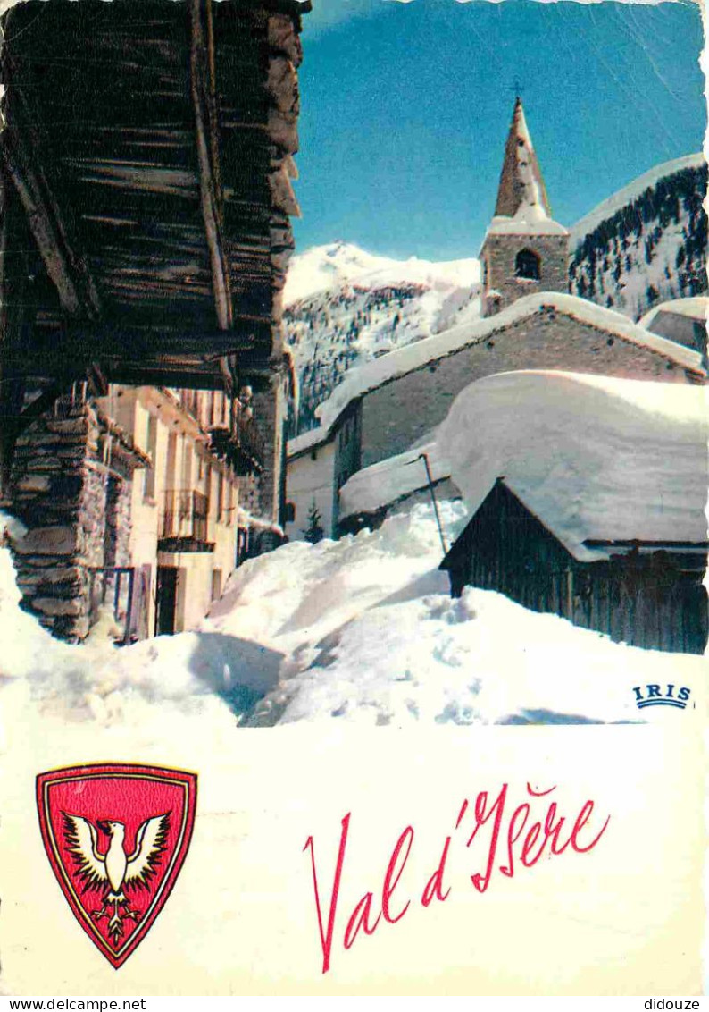 73 - Val D'Isère - Le Clocher Et Le Vieux Village - Blasons - Carte Dentelée - CPSM Grand Format - Voir Scans Recto-Vers - Val D'Isere