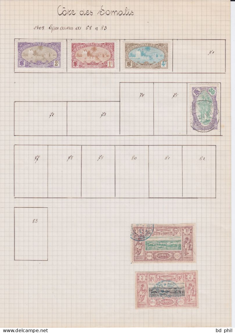 Lot 59 Timbres Côte Française Des Somalis 1909 1915 1922 1937 1938 1939 Neuf Et Oblitéré Avec Charnière - Autres & Non Classés