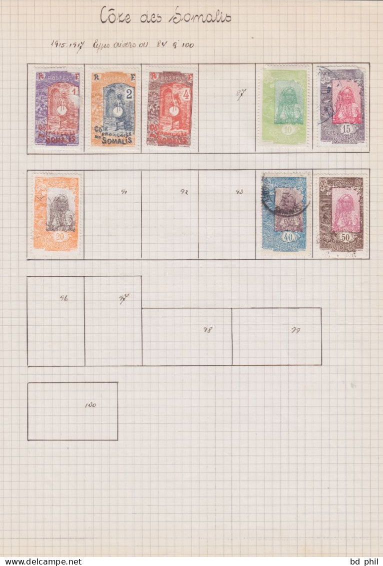 Lot 59 Timbres Côte Française Des Somalis 1909 1915 1922 1937 1938 1939 Neuf Et Oblitéré Avec Charnière - Other & Unclassified