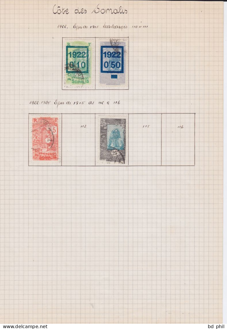 Lot 59 Timbres Côte Française Des Somalis 1909 1915 1922 1937 1938 1939 Neuf Et Oblitéré Avec Charnière - Sonstige & Ohne Zuordnung