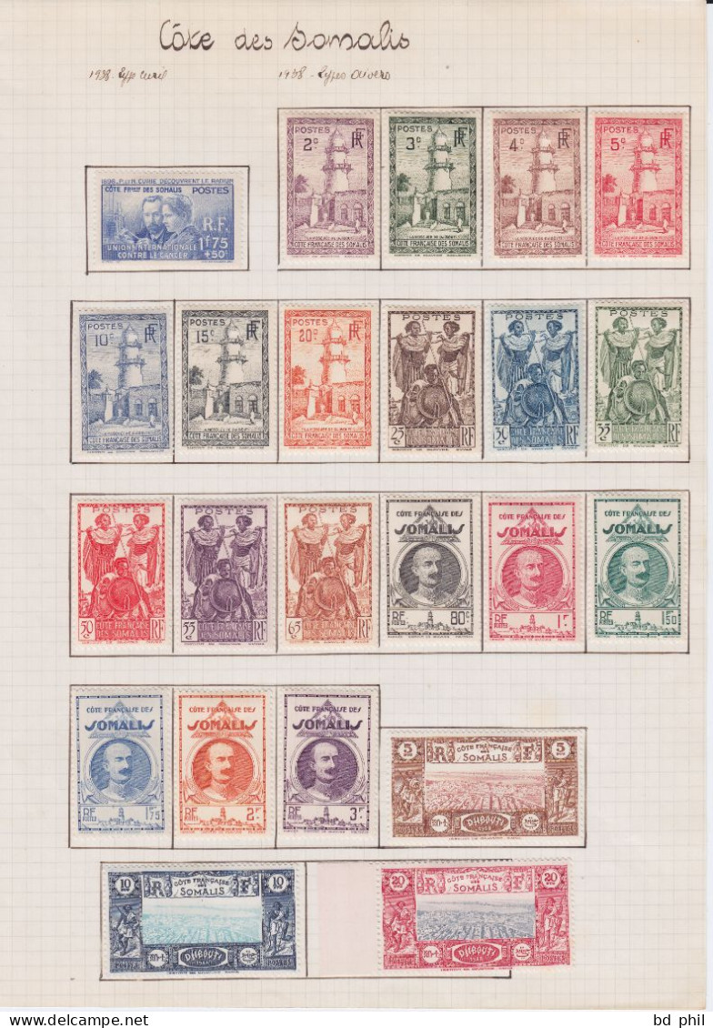 Lot 59 Timbres Côte Française Des Somalis 1909 1915 1922 1937 1938 1939 Neuf Et Oblitéré Avec Charnière - Autres & Non Classés