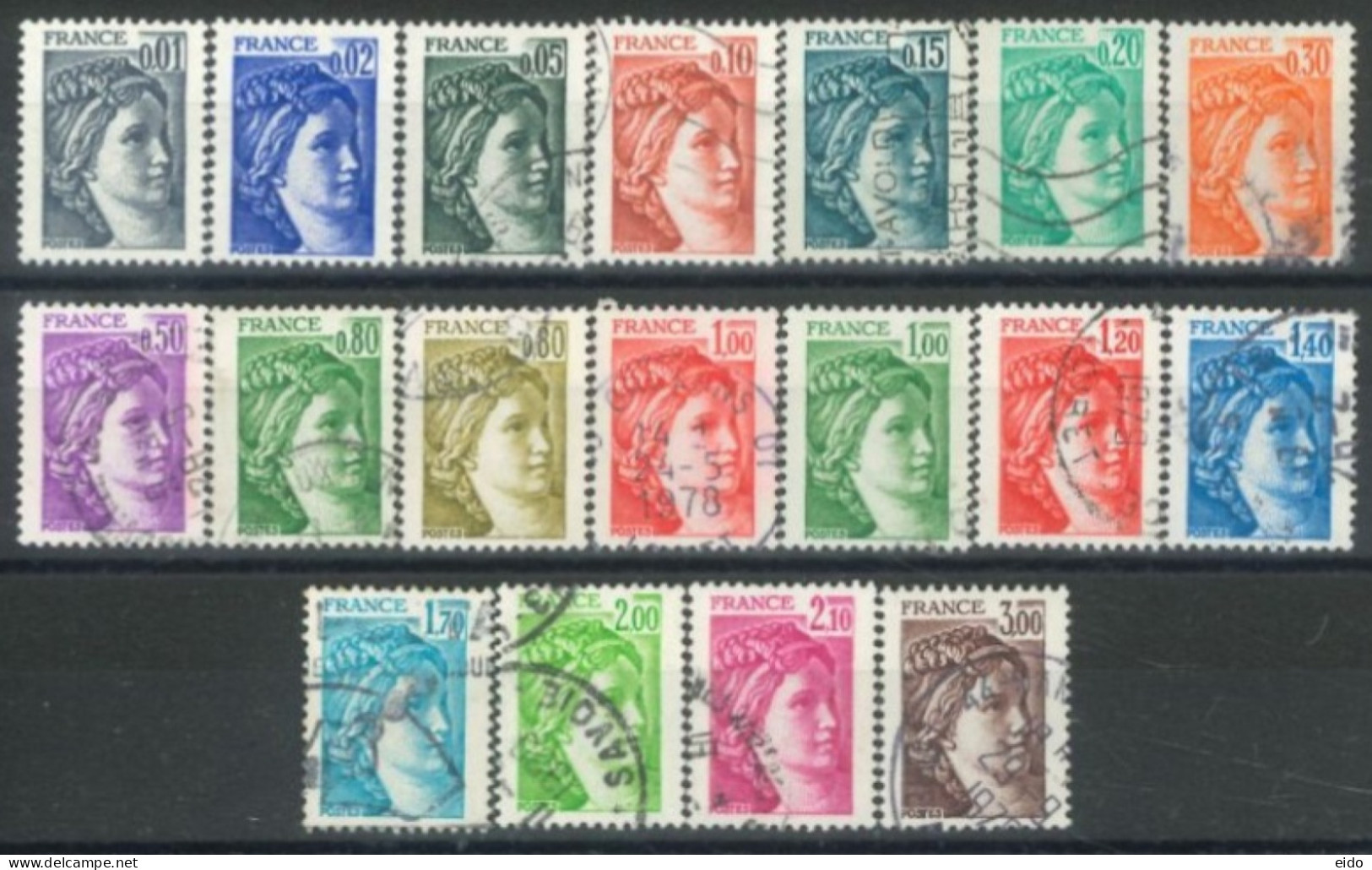 FRANCE -1977/78 - SABINE STAMPS COMPLETE SET OF 18, USED - Used Stamps