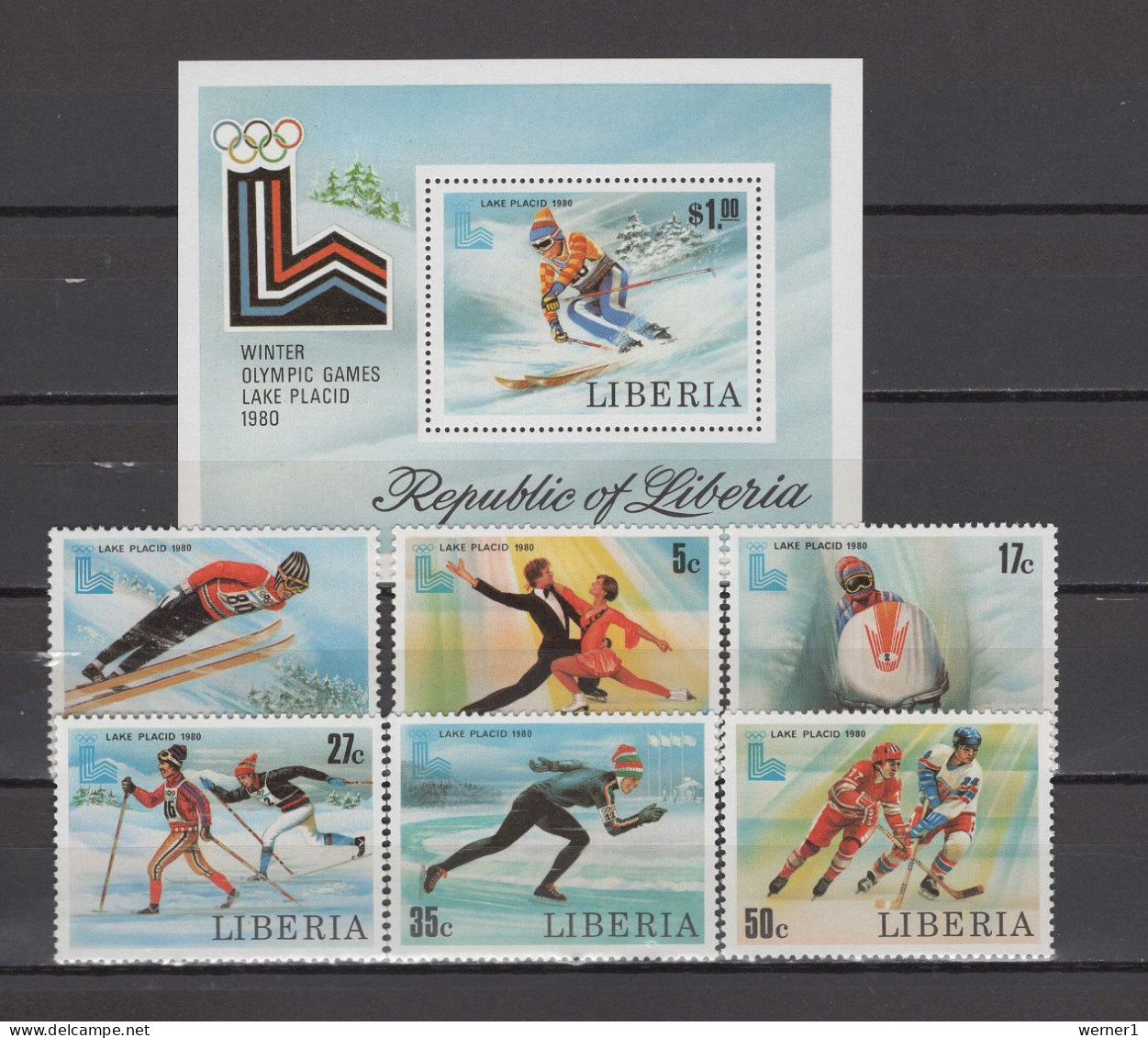 Liberia 1980 Olympic Games Lake Placid Set Of 6 + S/s MNH - Hiver 1980: Lake Placid