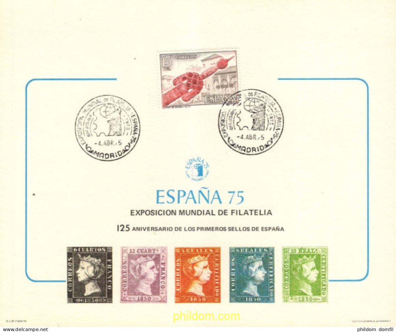 730743 MNH ESPAÑA Hojas Recuerdo 1975 EXPOSICION MUNDIAL DE FILATELIA - Neufs