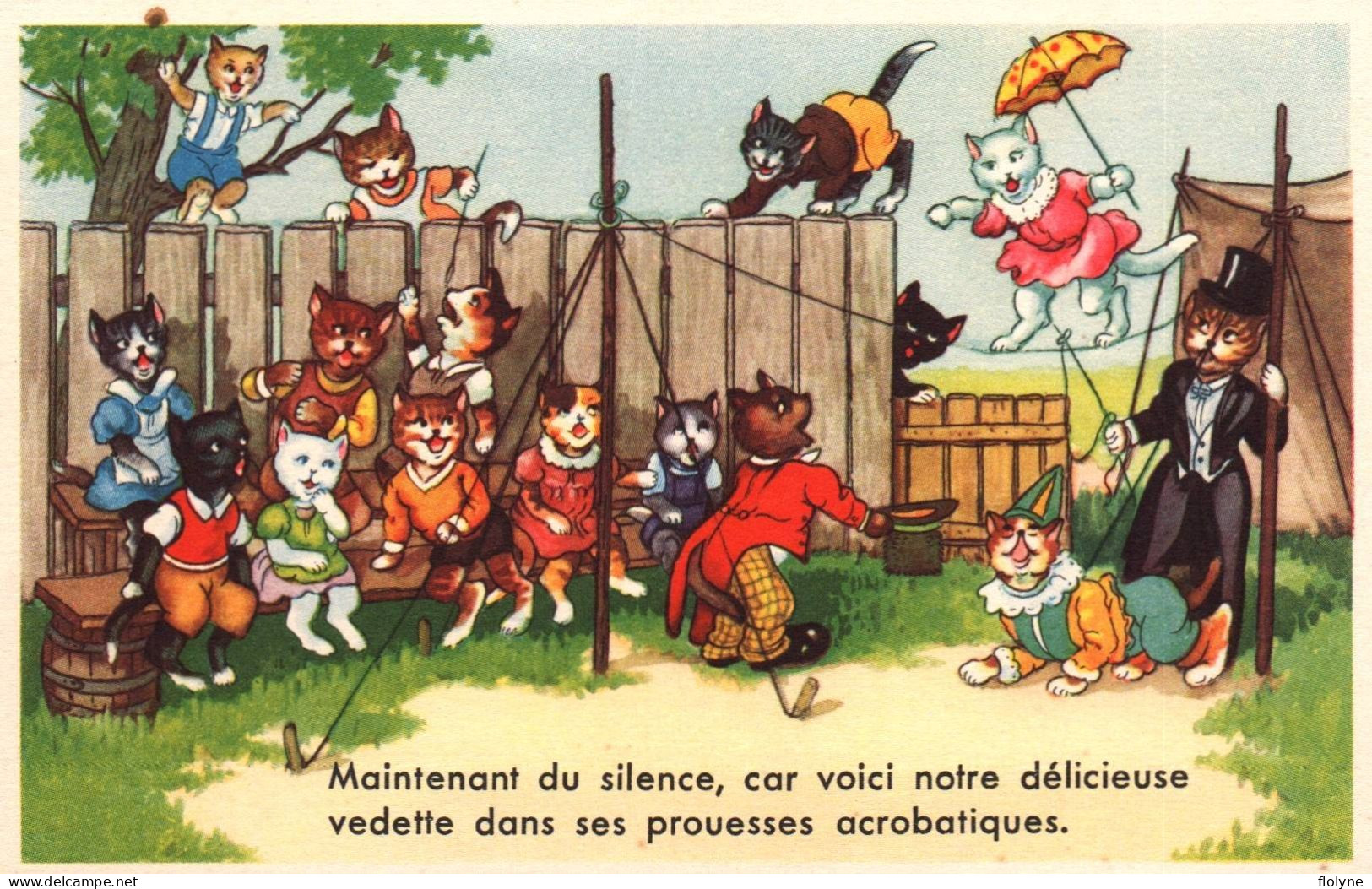 Chat - Cpa Illustrateur - Chats Humanisés Au Cirque , équilibriste , Monsieur Loyal - Circus  - Katze Cat - Katzen