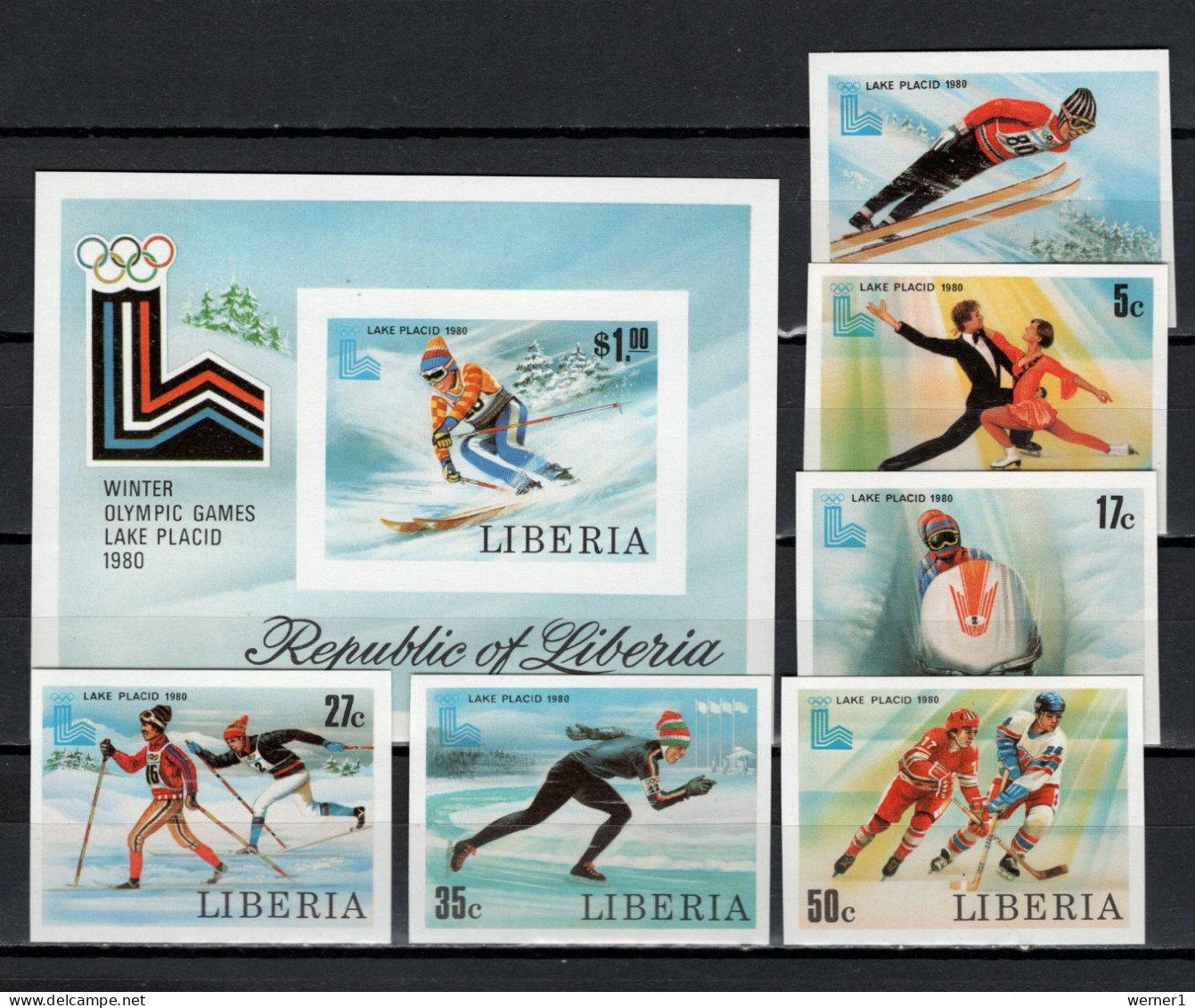 Liberia 1980 Olympic Games Lake Placid Set Of 6 + S/s Imperf. MNH -scarce- - Hiver 1980: Lake Placid