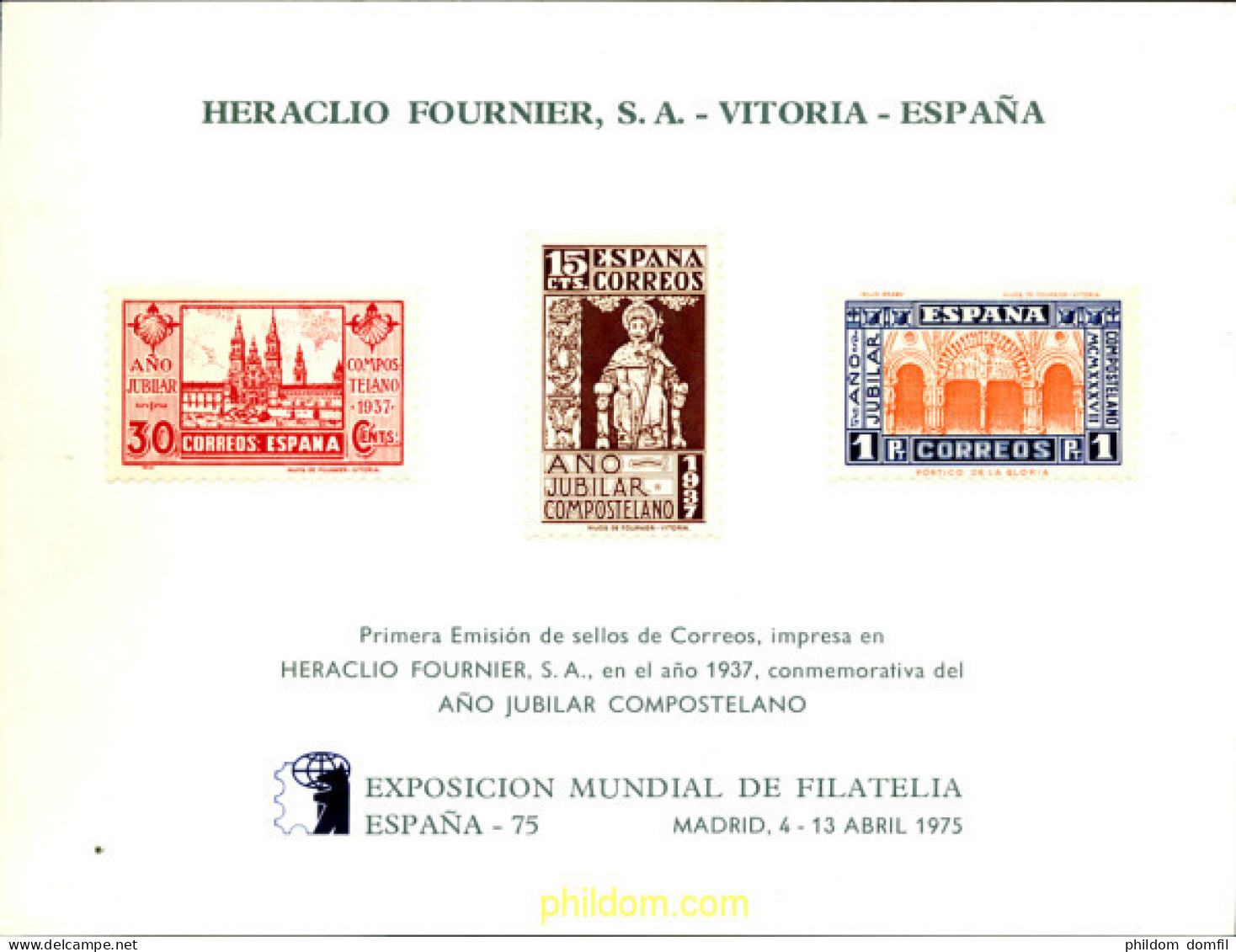 273240 MNH ESPAÑA Hojas Recuerdo 1975 EXPOSICION MUNDIAL DE FILATELIA - ESPAÑA 75 - Unused Stamps