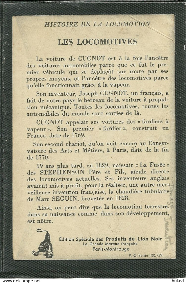 IMAGE -   HISTOIRE DE LA LOCOMOTION - LA VOITURE DE CUGNOT - LA FUSEE DE STEPHENSON (ref 2370) - Autres & Non Classés